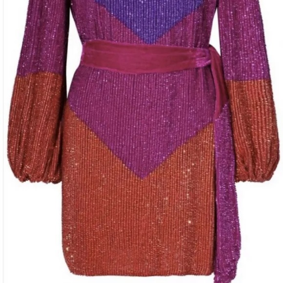 Retrofete Grace Velvet-trimmed Sequined Multicolor Cocktail Dress SZ S NWT $795 - Picture 2 of 6
